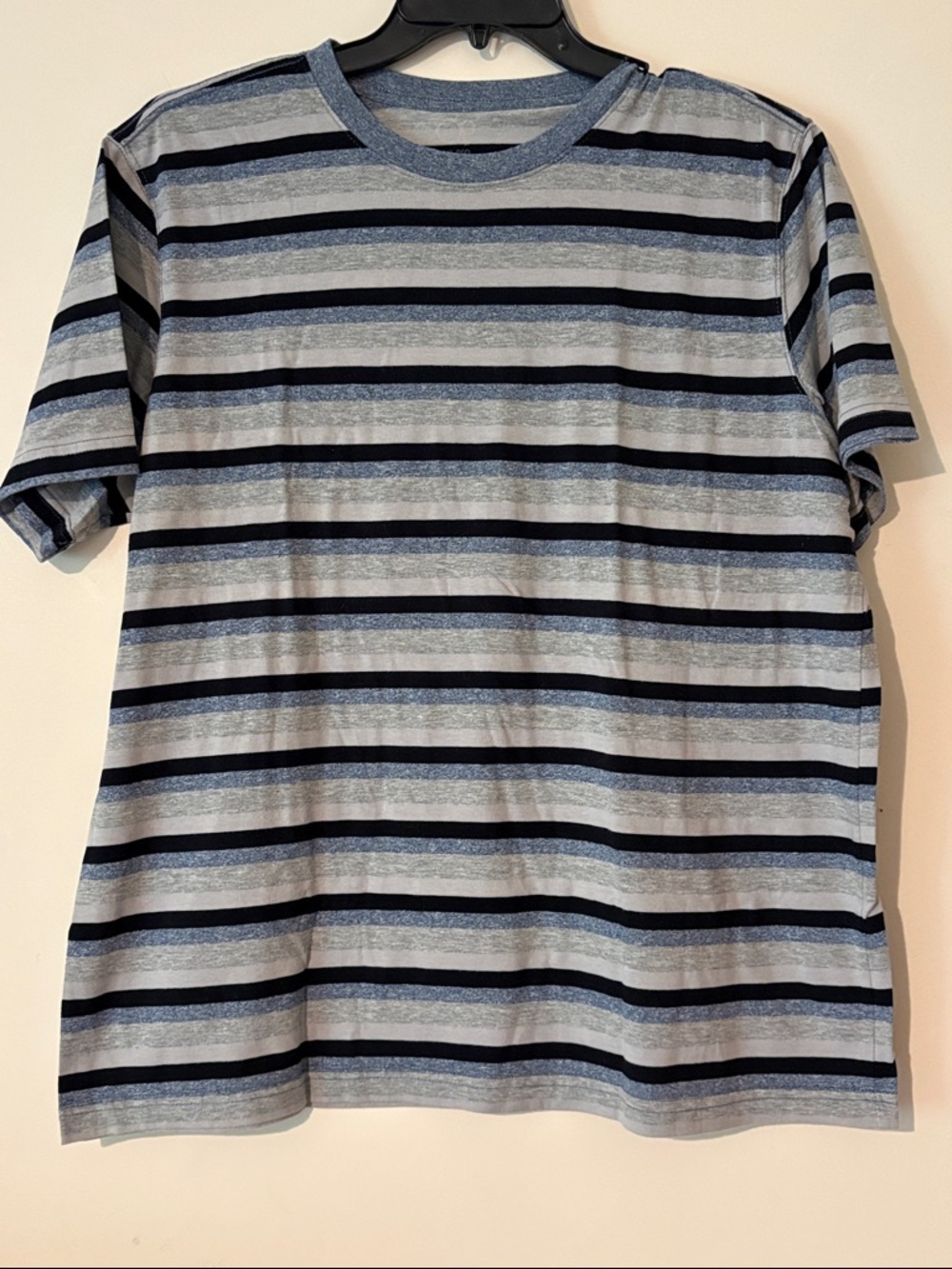 Men's Y2K ocean pacific T-shirt Short Sleeve cotton Stripe Crewneck Blue/Gray XL